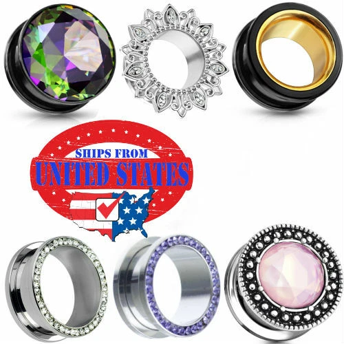 Tampões de ouvido esticados de aço inoxidável 316l túneis de carne pares EUA - Imagem 3 de 4