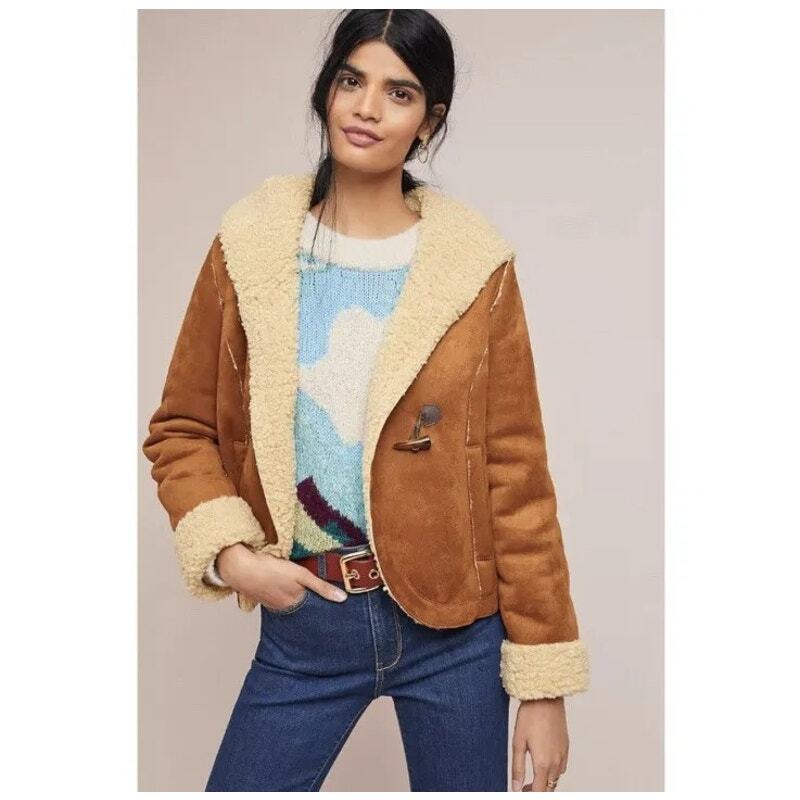 Anthropologie Ett:Twa Andes Hooded Sherpa Faux Suede Jacket Anthropologie Ett:Twa Andes Hooded Sherpa Faux Suede Jacket