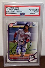 2022 Bowman Darren Baker Signed Autographed 1st Bowman Card BP-131 Nationals PSA