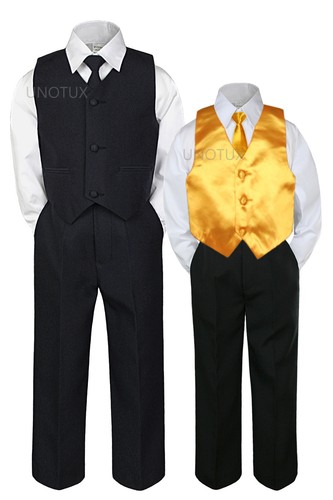 6 pc Black Baby Toddler Formal Boys Vest Necktie Sets extra satin vest & tie - Picture 18 of 27