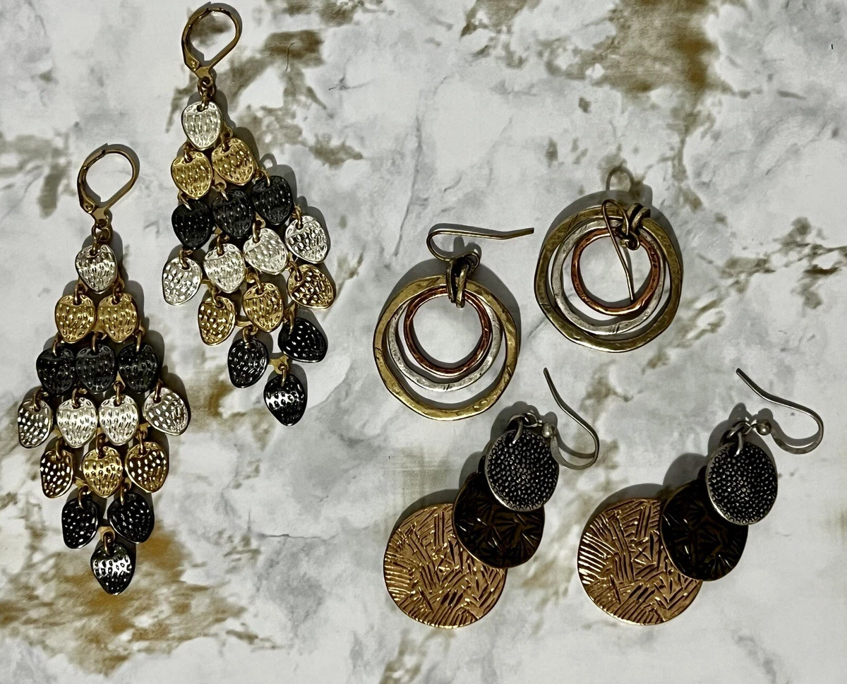 Mixed Metal Artisan Dangle Earrings Lot Highly Textured Three