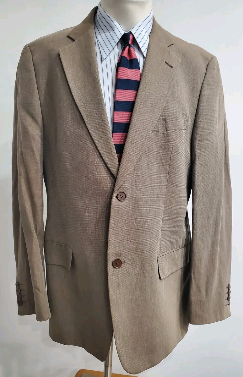 Zara Men Sport Coat 42R Cotton Linen Brown Birdseye Blazer Double Vented  Jacket