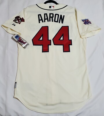 Authentic Majestic 44 LARGE ATLANTA BRAVES HANK AARON COOL BASE ON FIELD  Jersey