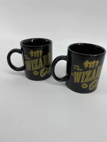 Vintage Wizard Of Oz Coffee Cups Black With Gold Letters Pair