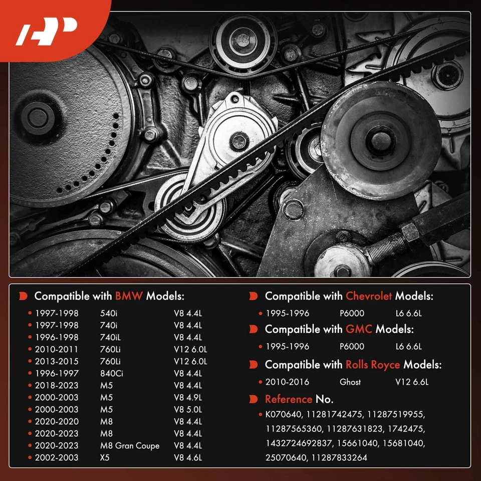 Cinto serpentina A-Premium 64,07" para BMW X5 540i 740i 740iL 840Ci Chevrolet GMC - Imagem 2 de 4