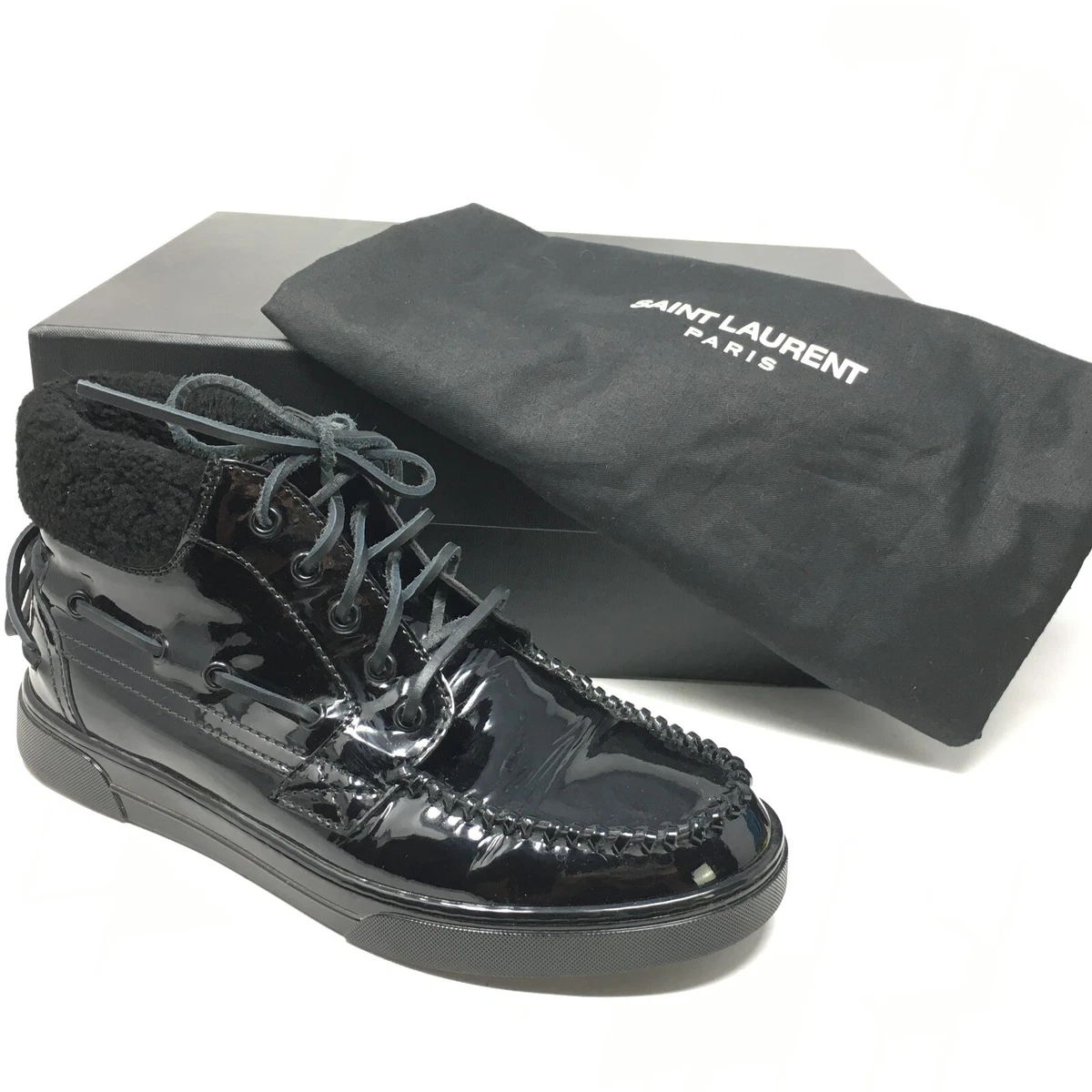 Saint Laurent Logo Fashion Shoes Sneakers Women s Size 40 EU 10 US Black Patent