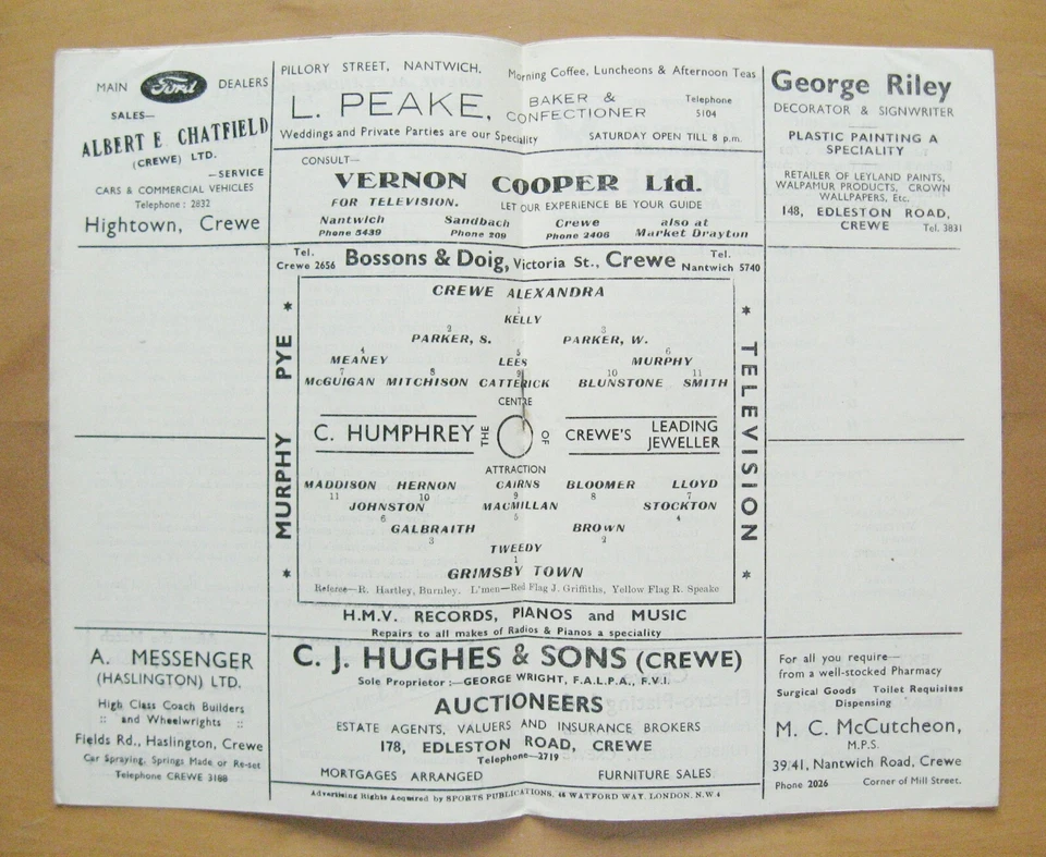 CREWE ALEXANDRA v GRIMSBY TOWN 1951/1952 Excellent Condition Football Programme - Image 2 of 3