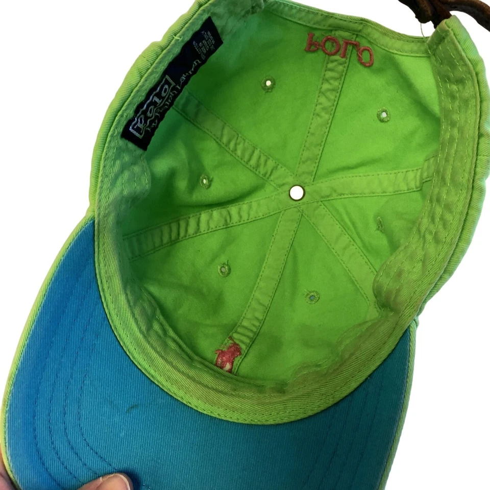 Винтажный Ralph Lauren кожаный ремень лайм зеленый бейсбольная кепка поло логотип с надписью шляпа - Изображение 4 из 4