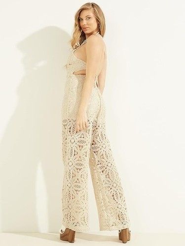 GUESS Womens Juley Lace Jumpsuit Cream Beige Size S Halter Crossback NWOT - Picture 2 of 8
