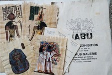 vintage 4pc EGYPTIAN HABU PAPYRUS ART fr EXHIBITION GALERIE w.germany SHINY GOLD