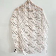 Anne Klein Silk Scarf Black White Red Stripe Sheer 17x70 Preppy