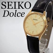 Seiko Dolce Gold Watch 8J41 0AJ0 Mens Vintage Quartz Dial 34mm Timepiece