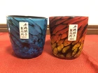 Pair Rock Glass Lowball Ryukyu Handmade Blue Red Set Okinawa Japanese Art Craft