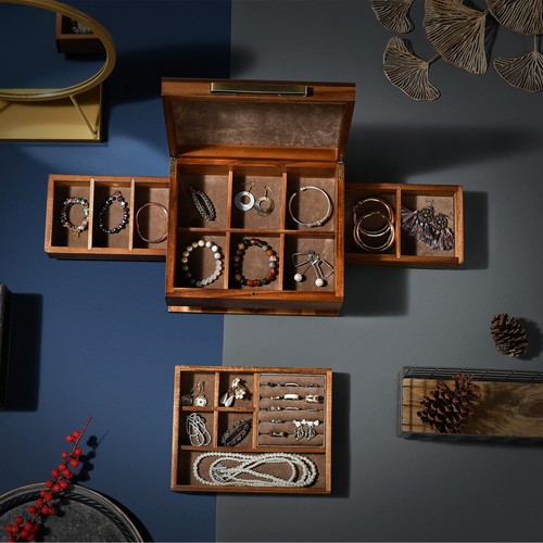 Vintage Jewelry Box for Women with Ring Cushions, Earring and Necklace Storag... - Picture 2 of 6