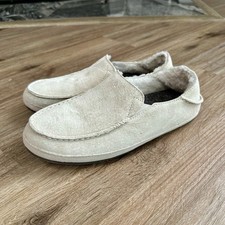 OLUKAI Nohea Slipper Womens Size 8 Grey Suede Slip On Moccasins Shearling Lined