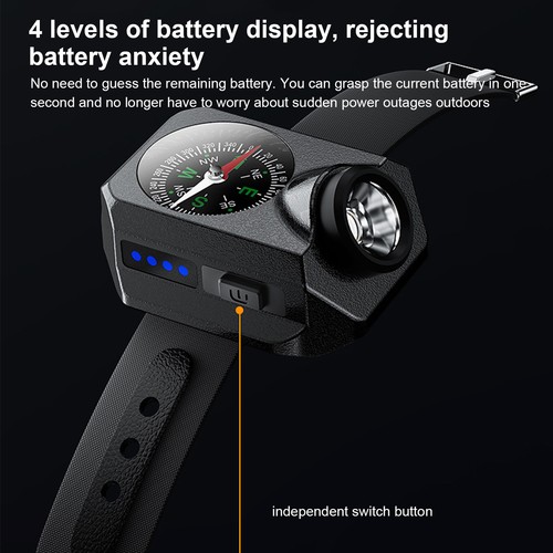 Linterna pulsera LED recargable brújula exterior senderismo antorcha de muñeca - Imagen 7 de 12