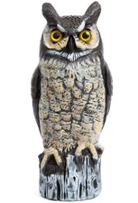 Dalen Large Fake Owl Decoy to Scare Birds Away - 16 in Hand-Painted Great Horned