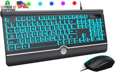 Wired Keyboard and Mouse Combo - Large Print Light up Keyboard, USB Silent Wired