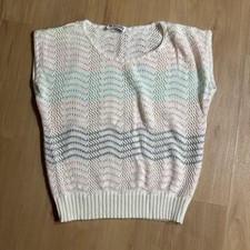 VTG Women Medium Crocheted Sweater Vest Pastel 80s Made In USA Granny Retro