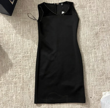 Tahari black studded v neck mini dress size XS night out LBD BNWT