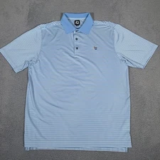 Footjoy Polo Shirt Mens XL Blue White Striped Golf Performance HGC Hackensack NJ