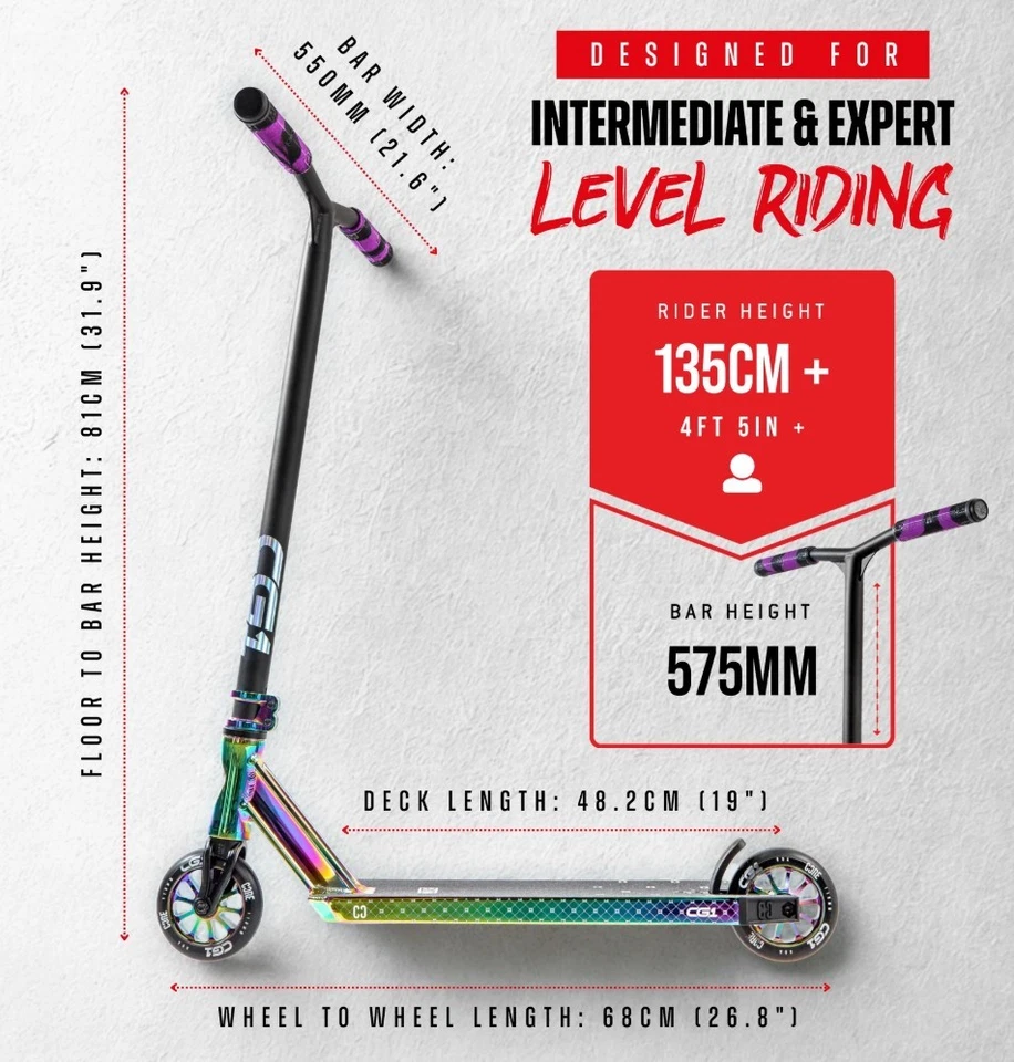 CORE CG1 Scooter Da Stunt Trick Tret Park H=81cm Nero/Neocromo - Immagine 2 di 4