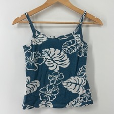American Pacific Apparel Co Blue Hibiscus Floral Cami Tank Top Made in USA Small
