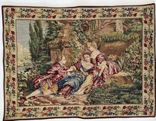 Authentic French Tapestry Wall Hanging Le Romance Rococo 37 x 28  France