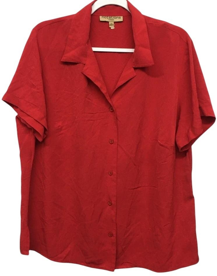 Notations Women's Red 2X Button Front Polyester T… - image 1