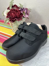 Apex 1200 Orthopedic Double Strap Shoes Black Lycra/Leather Unisex M11 W  W12 XW