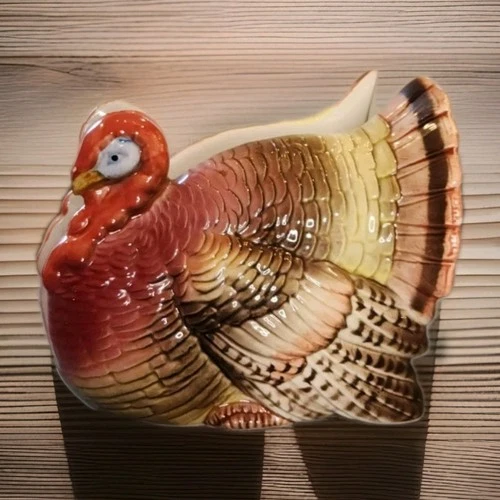 Vintage Otagiri Japan Ceramic Turkey napkin holder Brown Gold 5.5in by 4.75in