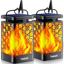 Tomcare Solar Lanterns Outdoor Upgraded Flickering Flame Waterproof Hanging Lant