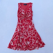 Jones New York Red Pink Floral Cotton Twist A-Line Midi Dress Size 2P Spring