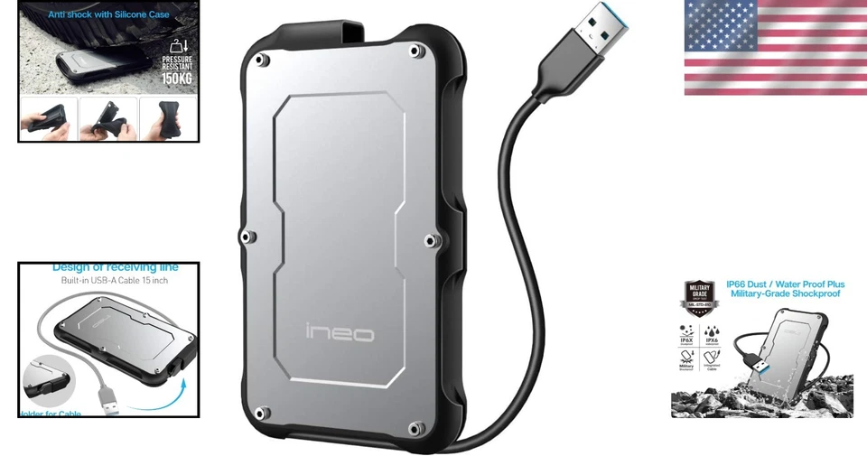 External Hard Drive Enclosure Aluminum Waterproof Shockproof for SATA SSD HDD - Image 2 of 4