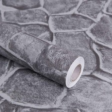 Okydoky Grey Stone Peel and Stick Wallpaper, 17.7" x 78.7" Removable Film Text