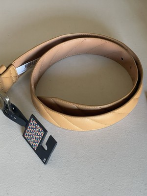 KURT GEIGER LONDON EAGLE HEAD QUILTED LEATHER BELT IN CAMEL  display picture 2