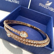 Image of Swarovski Twisty Cuff Bangle Mixed Cuts Silver Rose Gold Plated 5073594 Bracelet