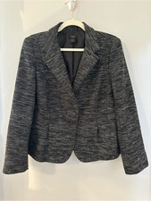 Ann Taylor Tweed Blazer Jacket Black White Size 12 Single Button