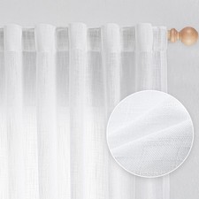 MYSKY HOME White Curtains 84 Inch Length 2 Panels Set, Semi Sheer Cotton Blen...