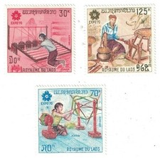 Laos Expo 70 1970 tejido telar juego de 3 sellos sin usar MNH