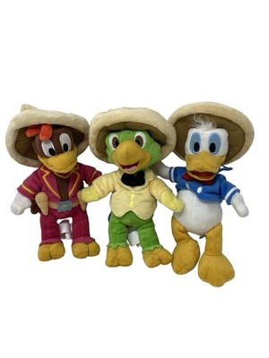 Disney Store Three Caballeros Amigos Panchito Donald & Jose 9'' Bean Bag Plush