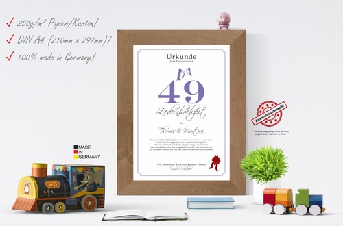 Hochzeitstag Geschenk Urkunde 1-80 Hochzeitstag Ehejubiläum wählbar - Bild 346 von 567