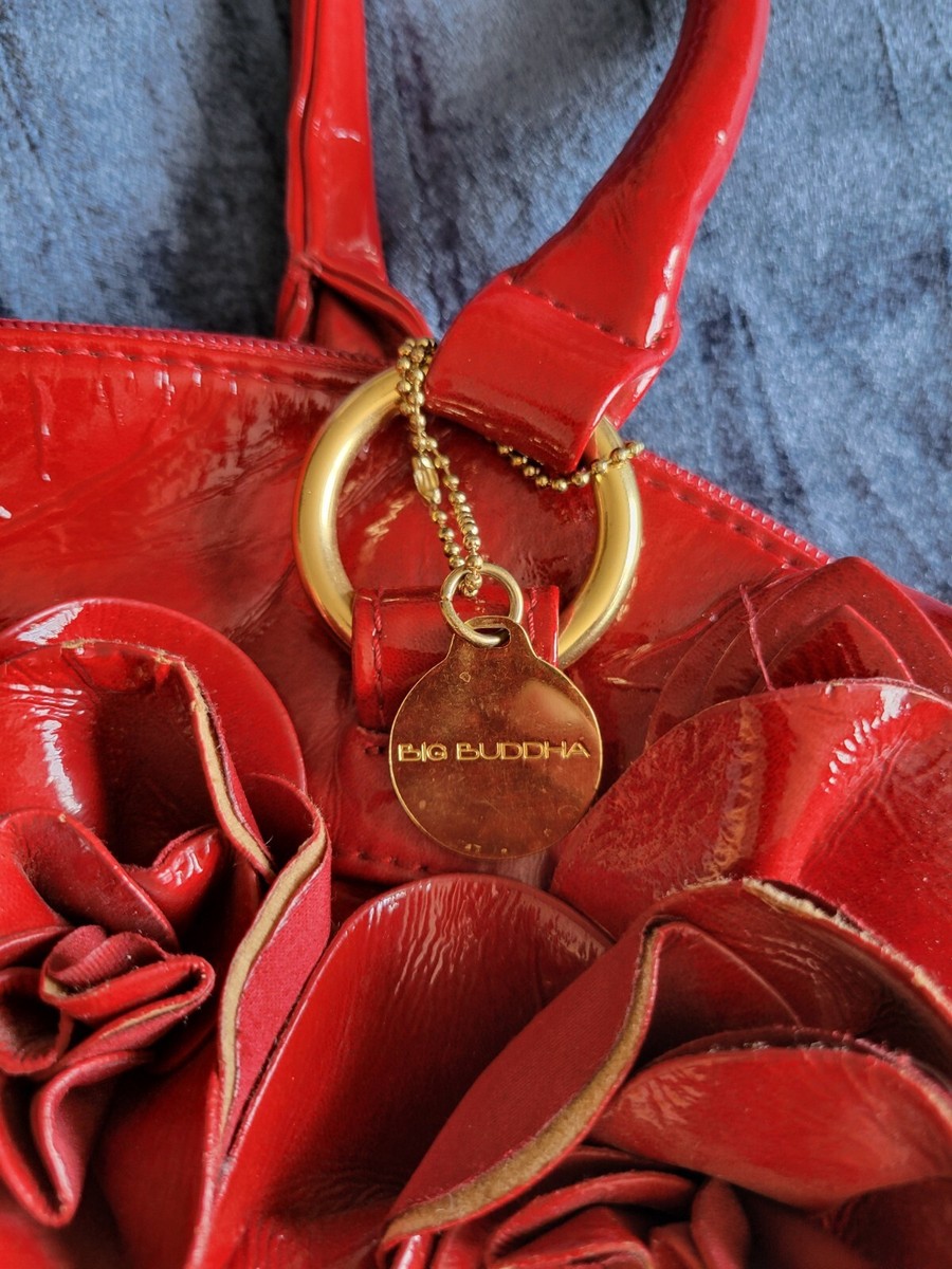 Big Buddha Large Crinkle Red Roses Vegan Handbag Purse Hobo