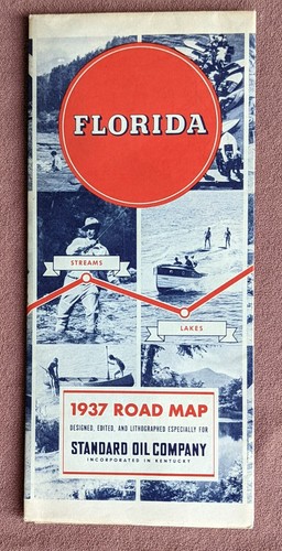 1937 FLORIDA Road Map STANDARD GAS OIL of Kentucky Highway - Bild 1 von 6