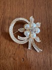 Tone Brooch Pin Faux Pearl Rhinestone Gold