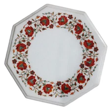 15" Marble Side Table Top Handmade Natural Semi precious stones floral Decor