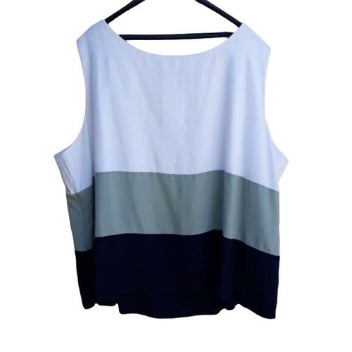Vintage Top Sleeveless Scoop Color Block Thick Striped Green Black White Sz 32 - Picture 2 of 8