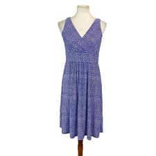 Chaps Womans Floral Stretchy Dress Size M Blue White Sleeveless V Neck 