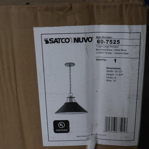 Satco Pendant Light with Burnished Brass Matte Black 60-7525 - Picture 2 of 4