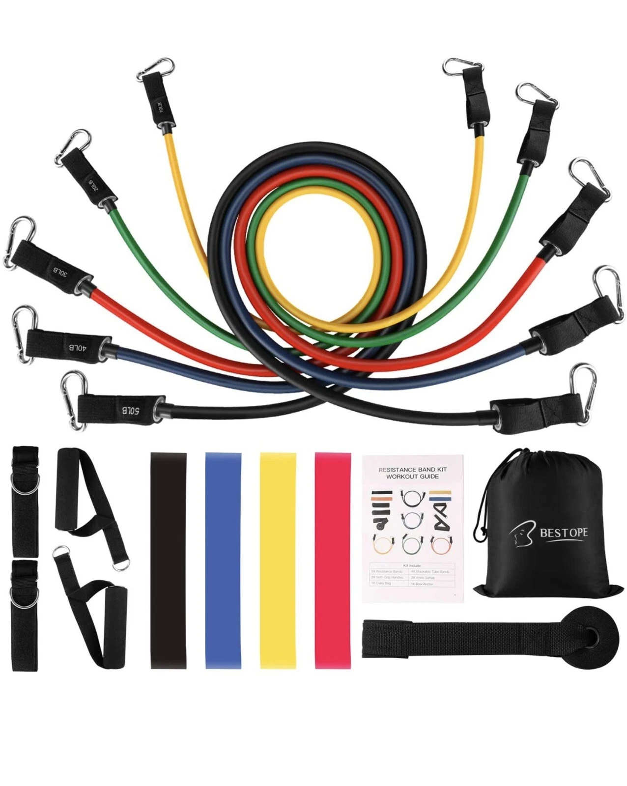 BESTOPE 16 Pcs Resistance Bands Set Exercise Bands, 5 Fitness Stackable